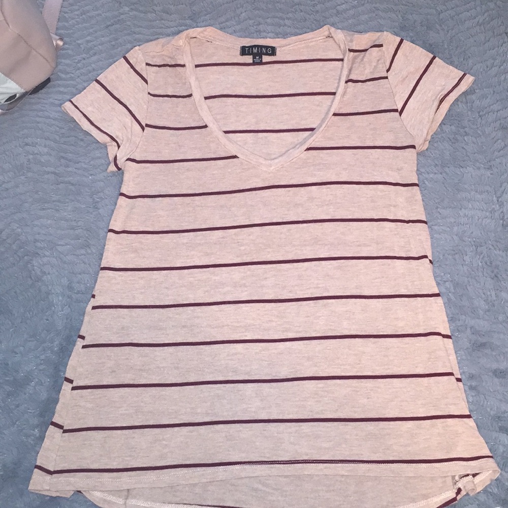 Maroon and Cream Stripped V-Neck